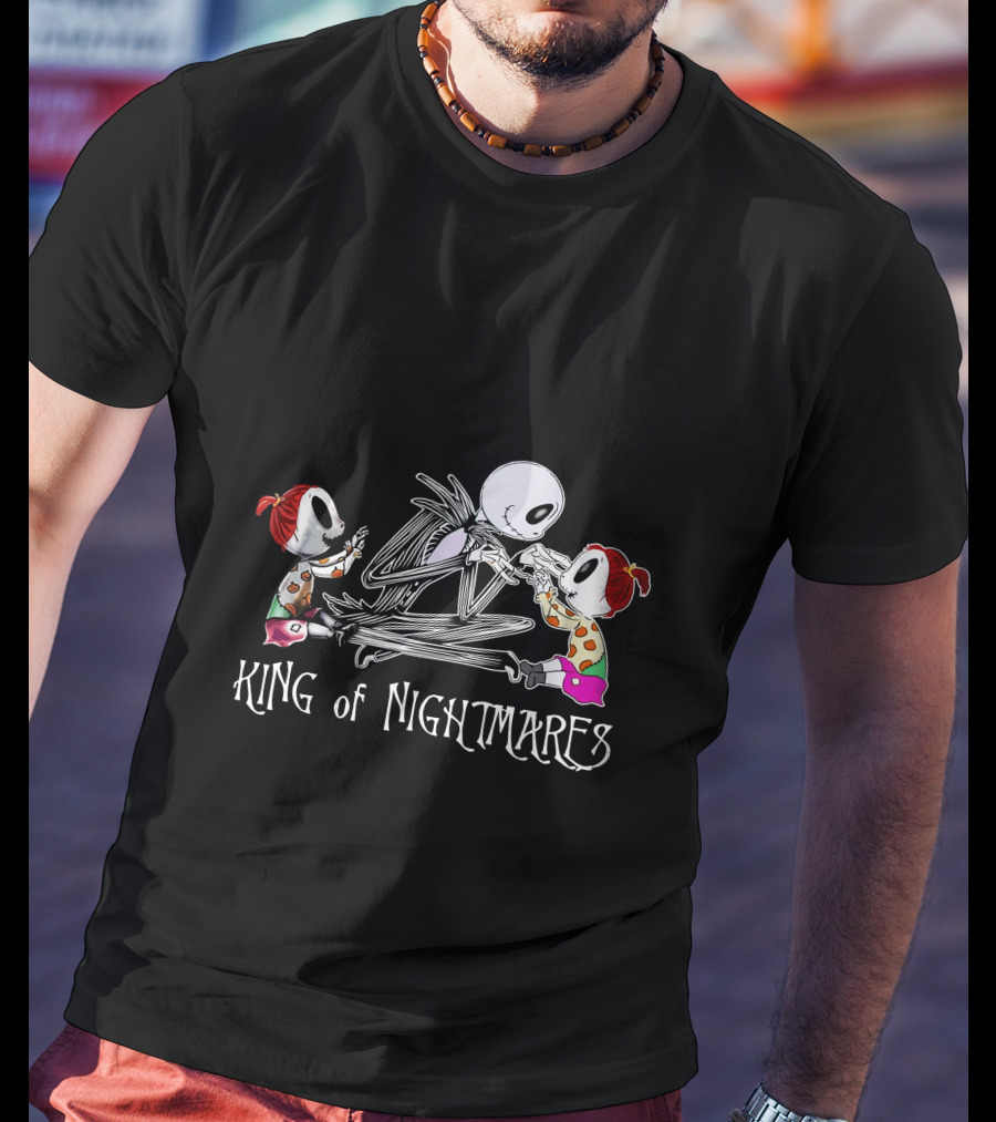 King Of Nightmares With Two Girls And Skeleton Character T-Shirt