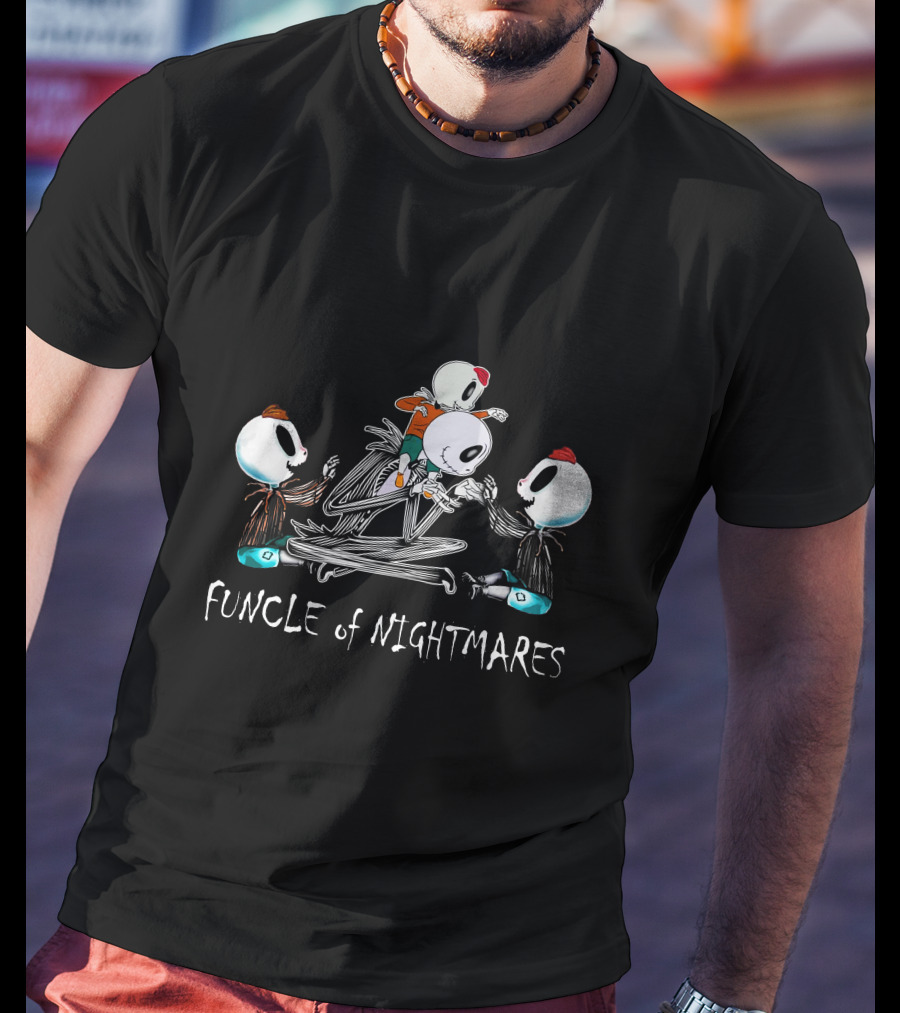 Funcle Of Nightmares 3 Boys Skeletons Playful Scene T-Shirt