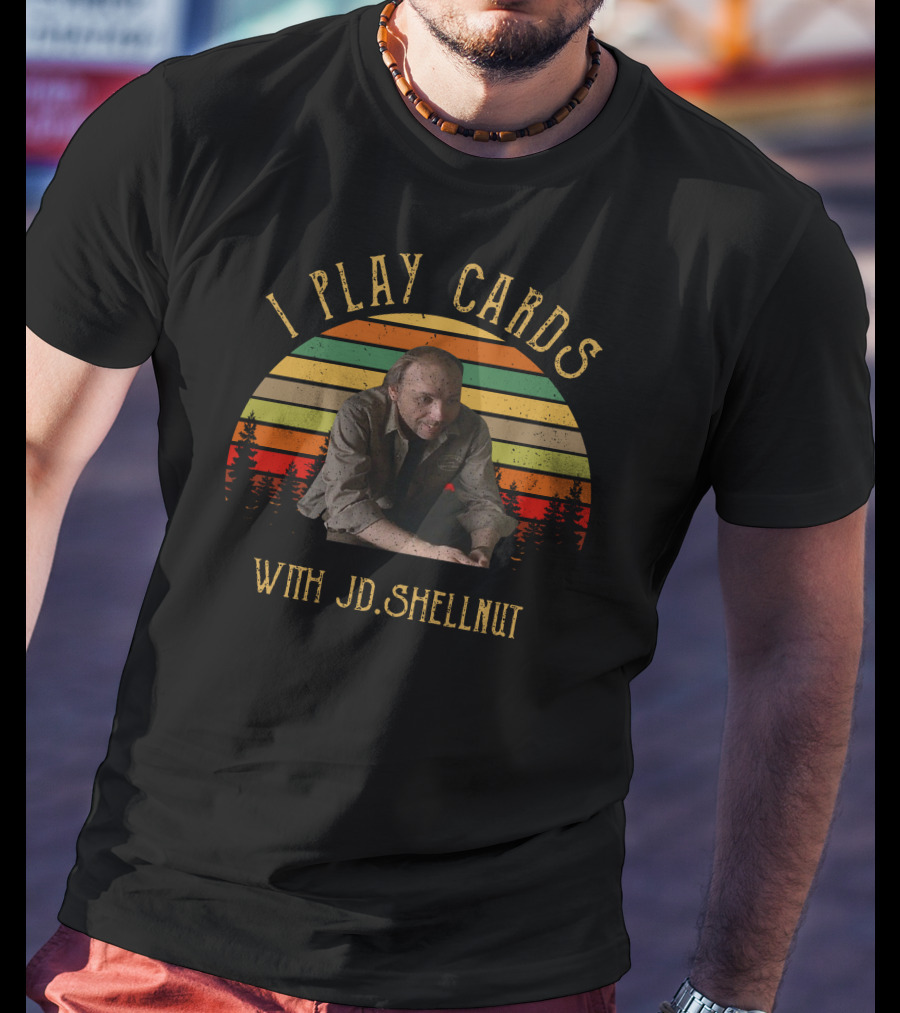 I Play Cards With JD Shellnut Retro Sunset Forest Background T-Shirt