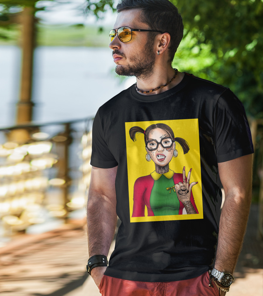 La Chilindrina La Toxica Tattoo Style Illustration Yellow Background T-Shirt
