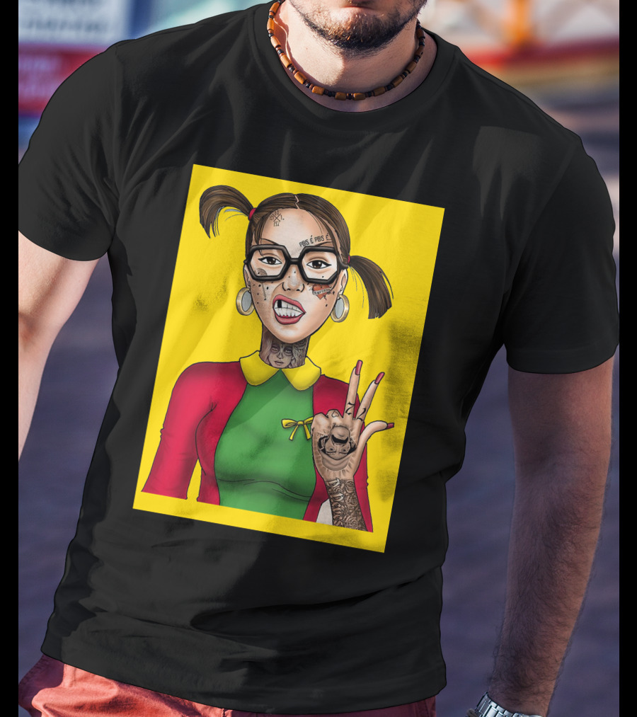 La Chilindrina La Toxica Tattoo Style Illustration Yellow Background T-Shirt
