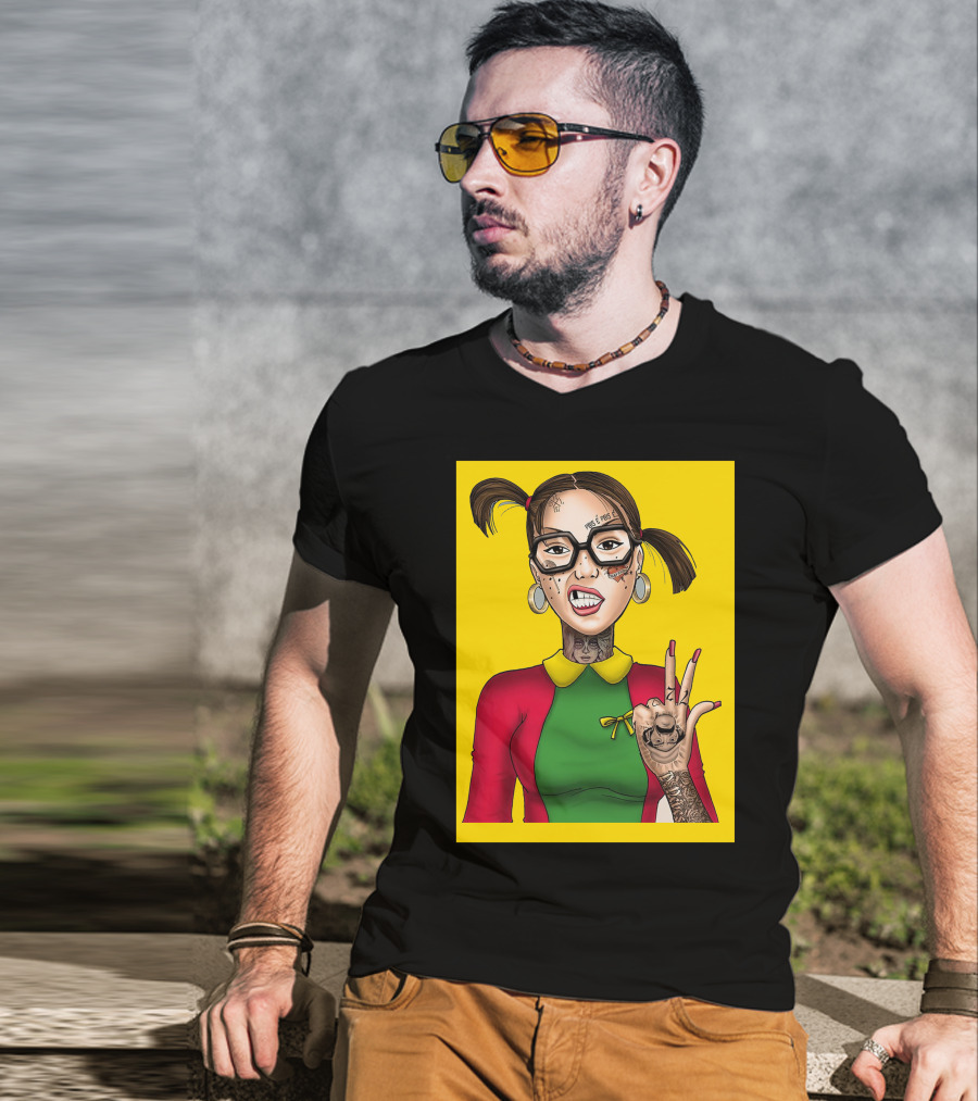 La Chilindrina La Toxica Tattoo Style Illustration Yellow Background T-Shirt