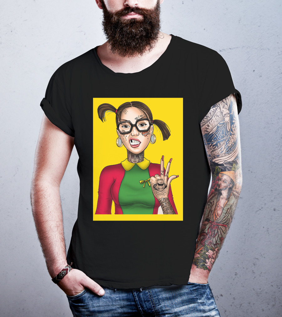 La Chilindrina La Toxica Tattoo Style Illustration Yellow Background T-Shirt