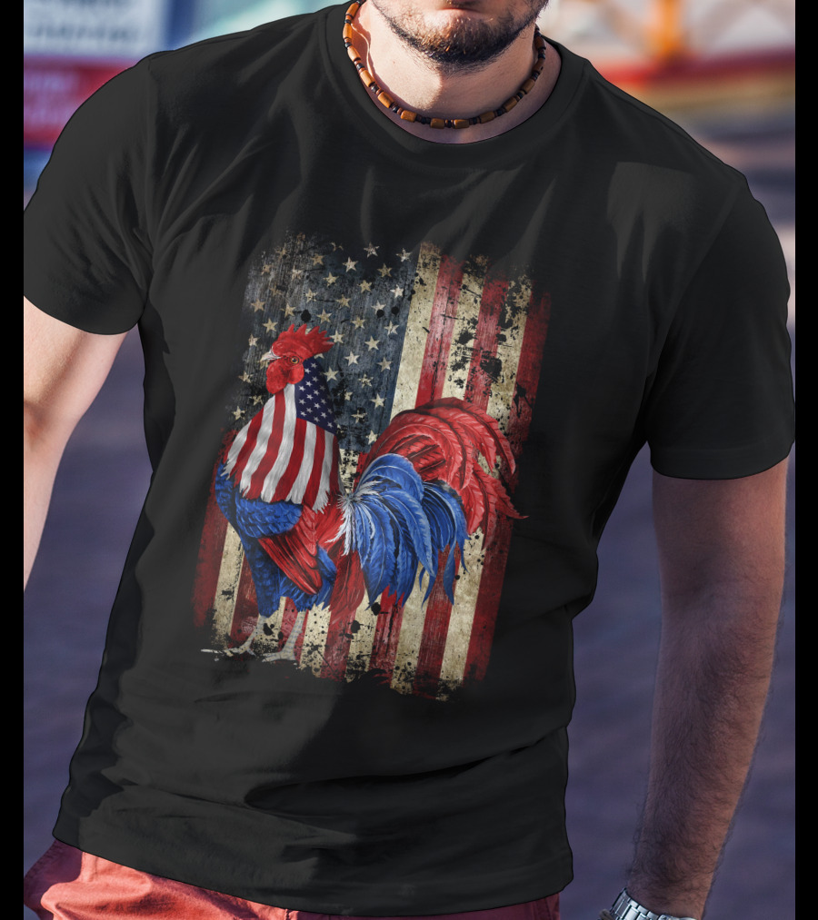 Dad Chicken Happy Independence Day American Flag Rooster T-Shirt