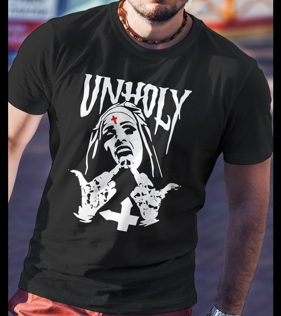 UNHOLY Inverted Cross Nun Middle Finger T-Shirt