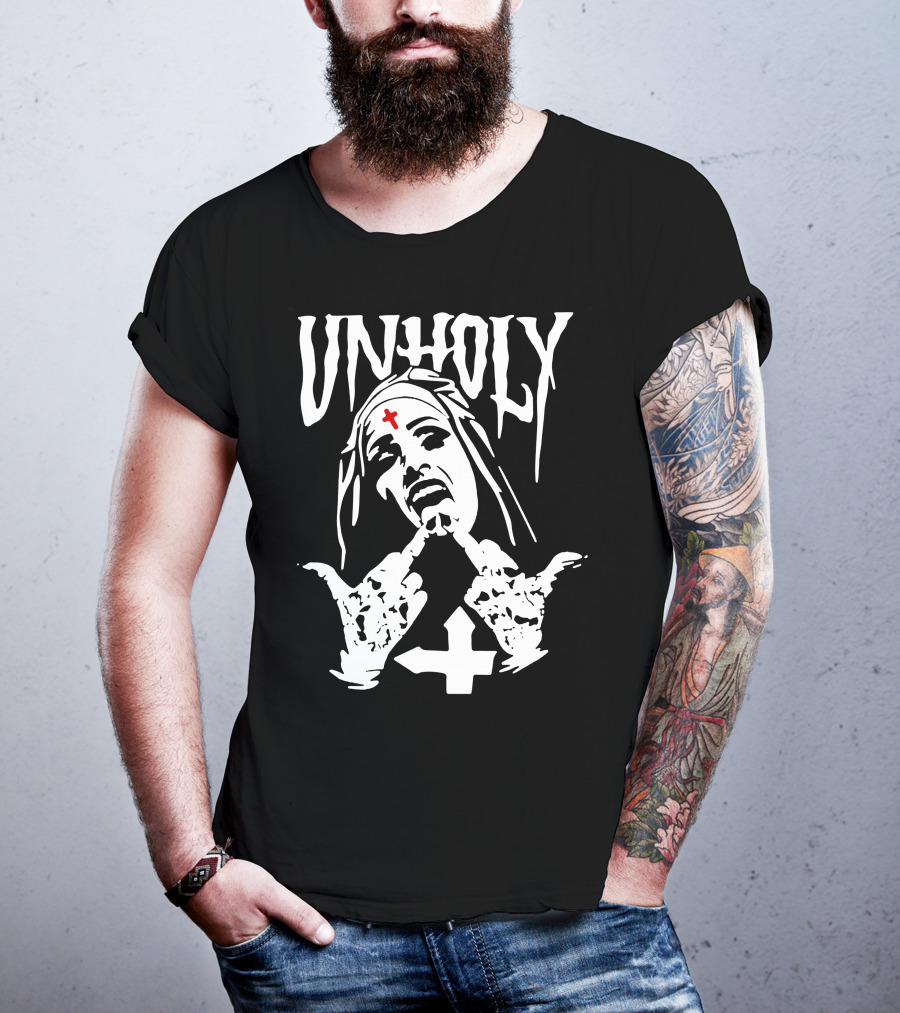 UNHOLY Inverted Cross Nun Middle Finger T-Shirt
