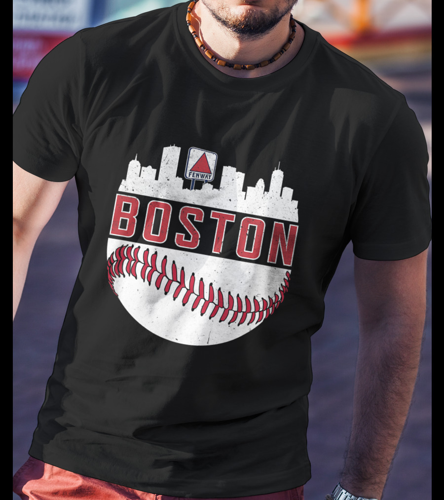Boston Fenway Skyline Baseball Red Sox Novelty Massachusetts T-Shirt
