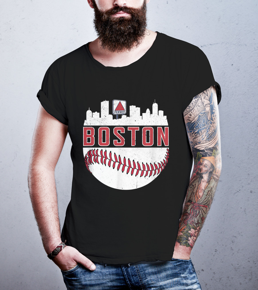 Boston Fenway Skyline Baseball Red Sox Novelty Massachusetts T-Shirt