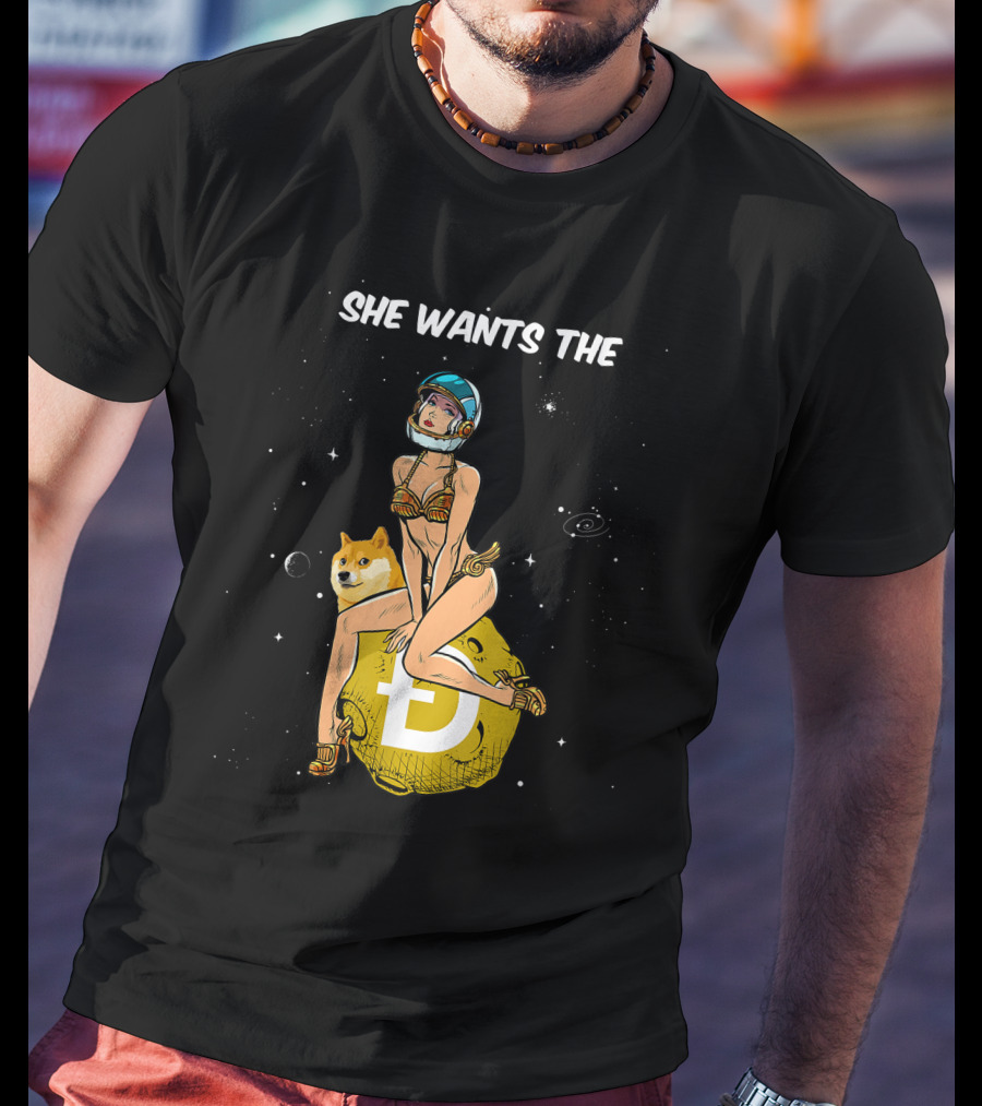 She Wants The Dogecoin Doge Crypto Moon Astronaut Space Girl T-Shirt