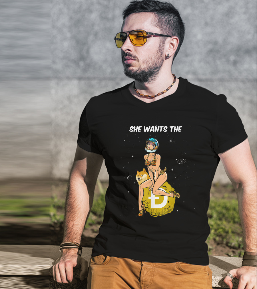 She Wants The Dogecoin Doge Crypto Moon Astronaut Space Girl T-Shirt