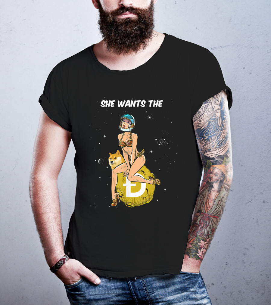 She Wants The Dogecoin Doge Crypto Moon Astronaut Space Girl T-Shirt