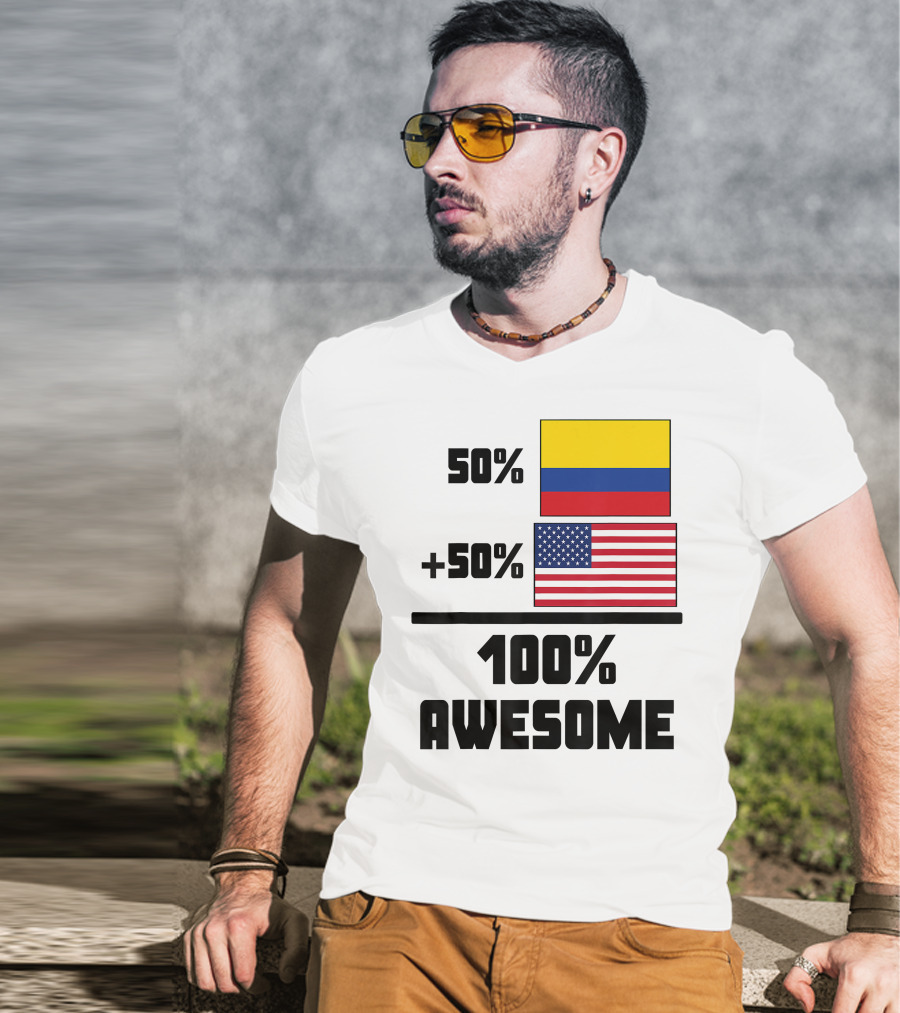 50 Colombian 50 American Flags 100 Awesome T-Shirt