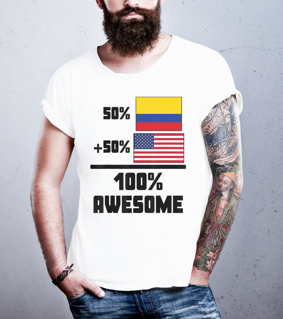 50 Colombian 50 American Flags 100 Awesome T-Shirt