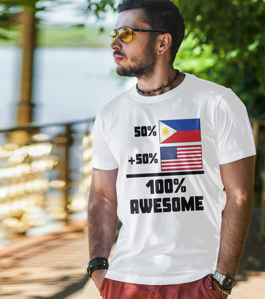 50 Filipino 50 American 100 Awesome Philippines Flag USA Flag T-Shirt