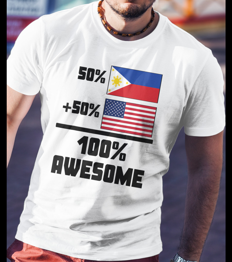 50 Filipino 50 American 100 Awesome Philippines Flag USA Flag T-Shirt