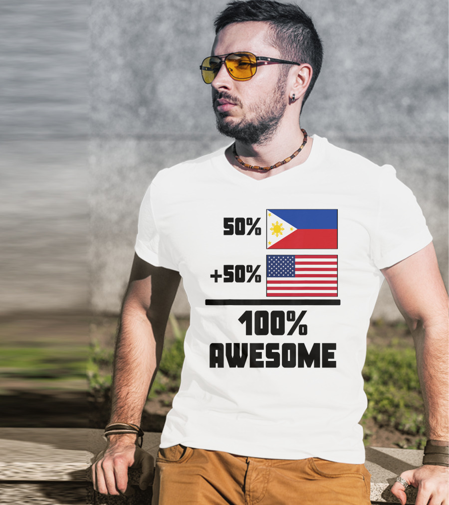 50 Filipino 50 American 100 Awesome Philippines Flag USA Flag T-Shirt