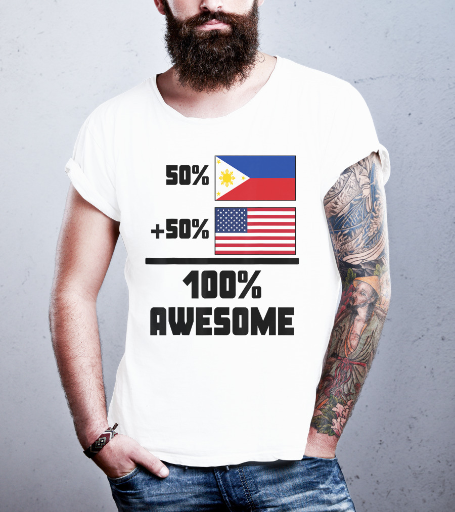 50 Filipino 50 American 100 Awesome Philippines Flag USA Flag T-Shirt