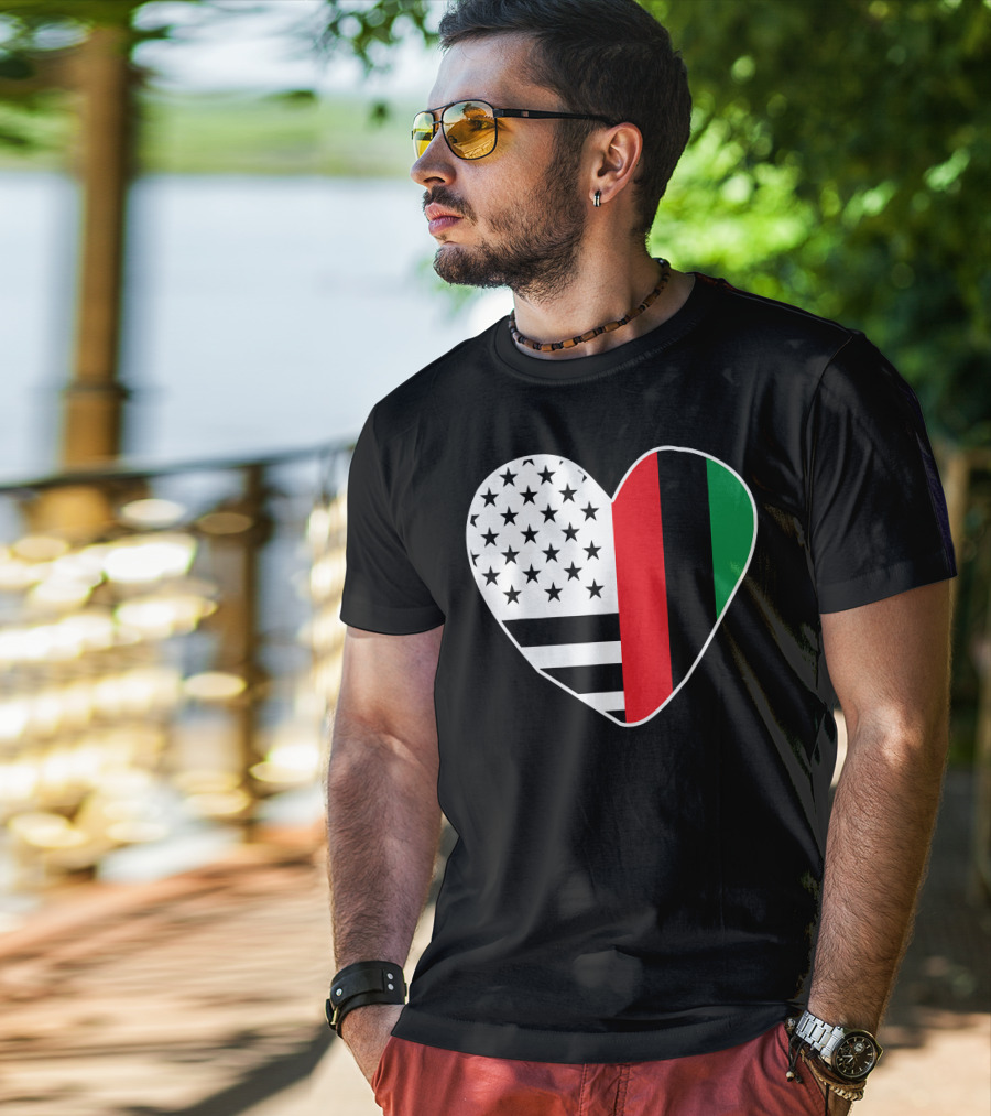 African American Black History Month Heart With USA And Pan-African Colors T-Shirt