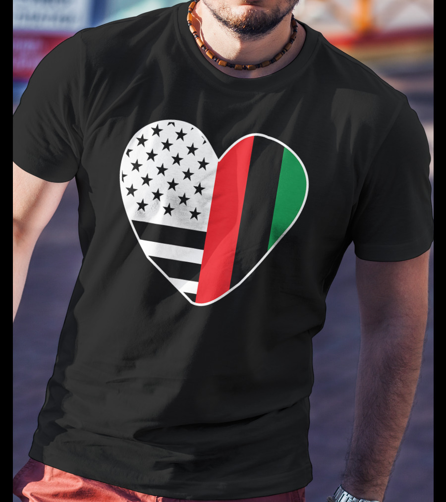 African American Black History Month Heart With USA And Pan-African Colors T-Shirt
