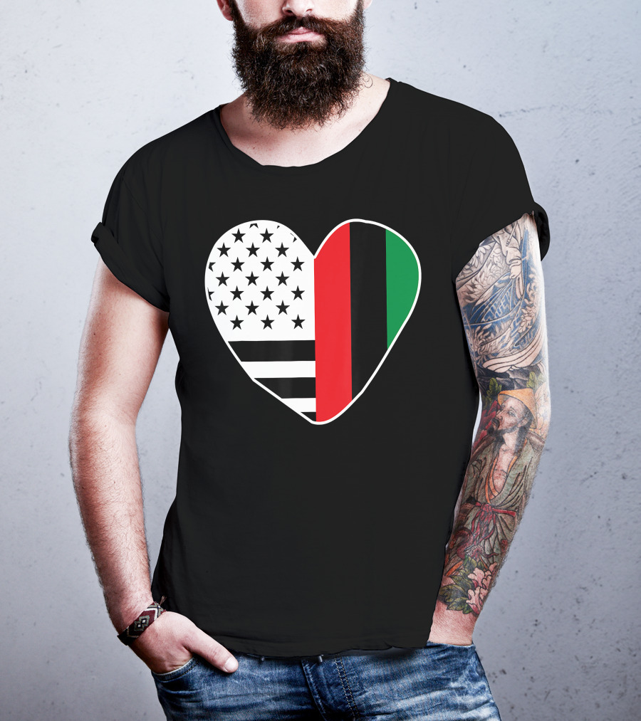 African American Black History Month Heart With USA And Pan-African Colors T-Shirt