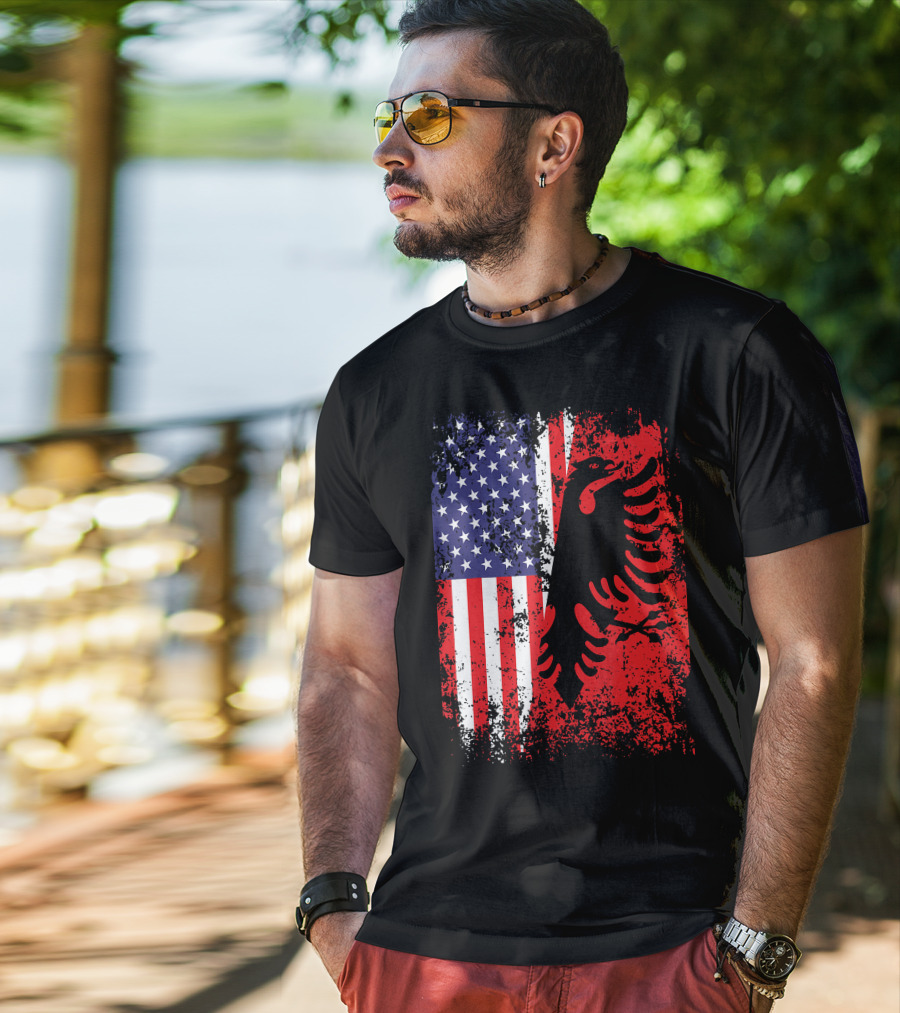 USA American Albania Flag Patriotic Albanian American Flag T-Shirt