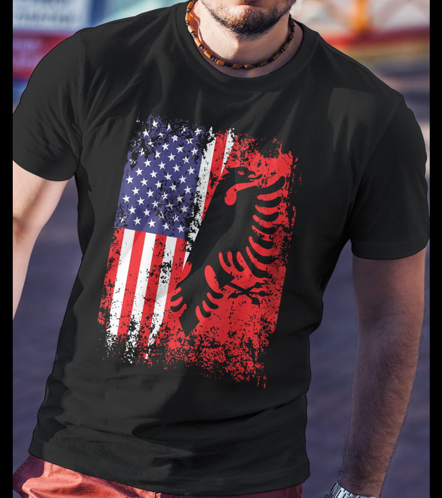 USA American Albania Flag Patriotic Albanian American Flag T-Shirt