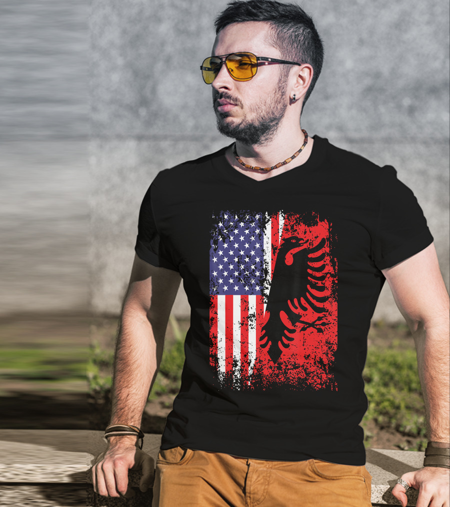 USA American Albania Flag Patriotic Albanian American Flag T-Shirt