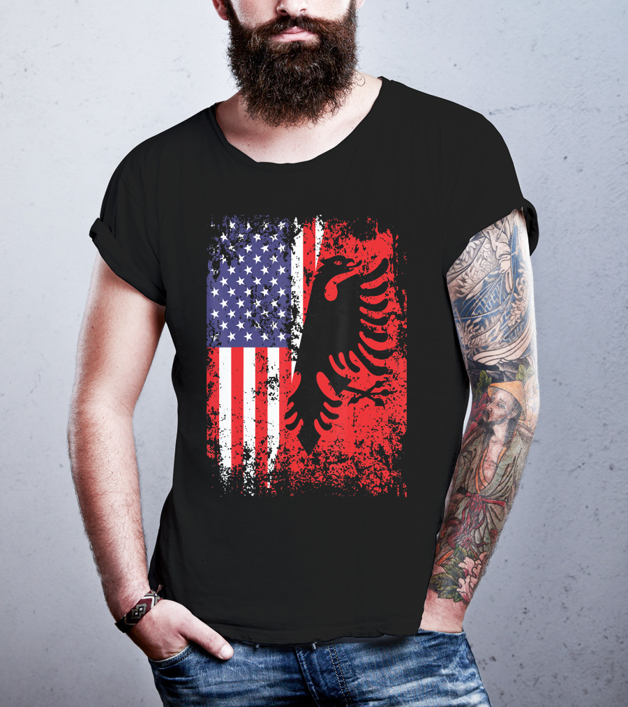 USA American Albania Flag Patriotic Albanian American Flag T-Shirt