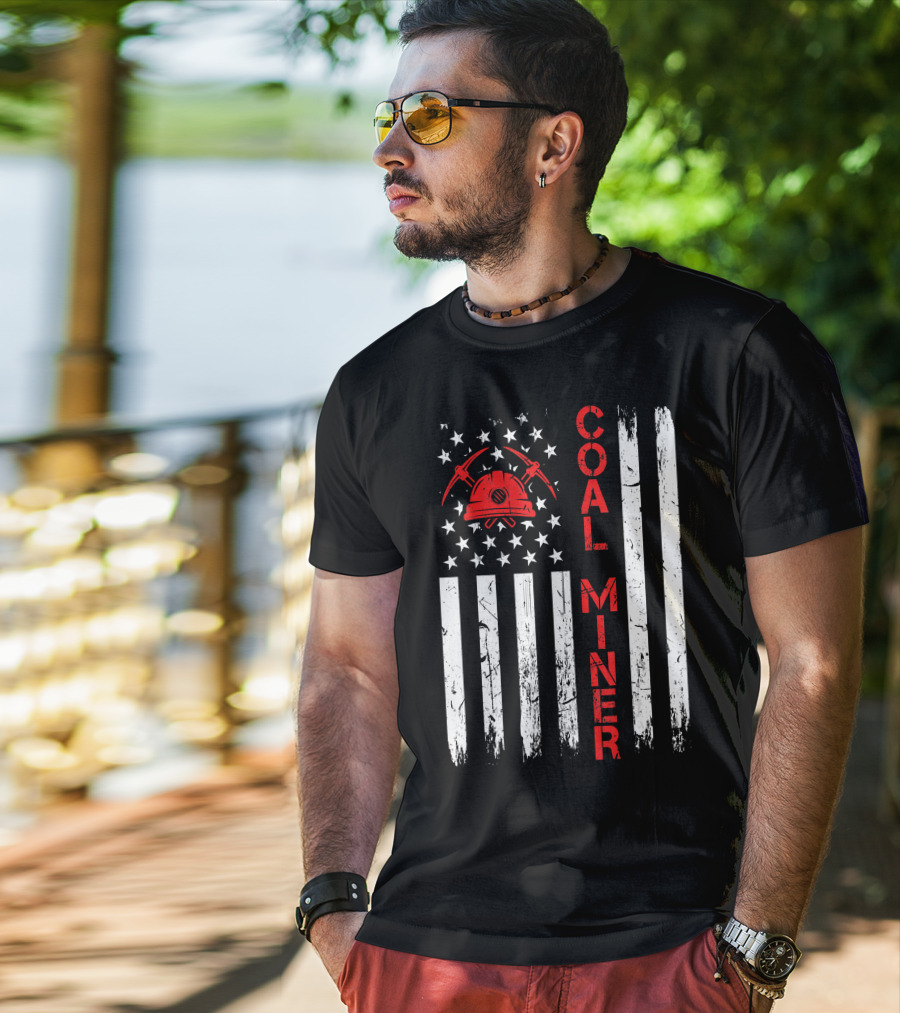 Coal Miner American USA Flag Tough Worker T-Shirt