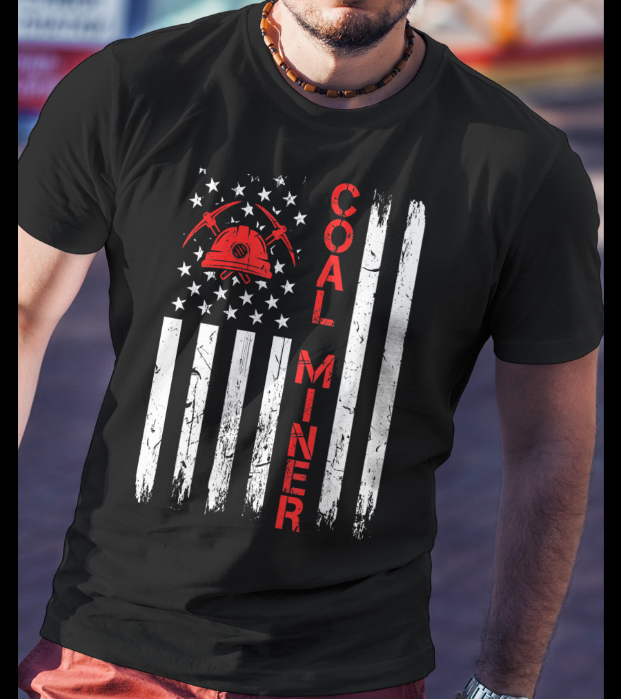 Coal Miner American USA Flag Tough Worker T-Shirt