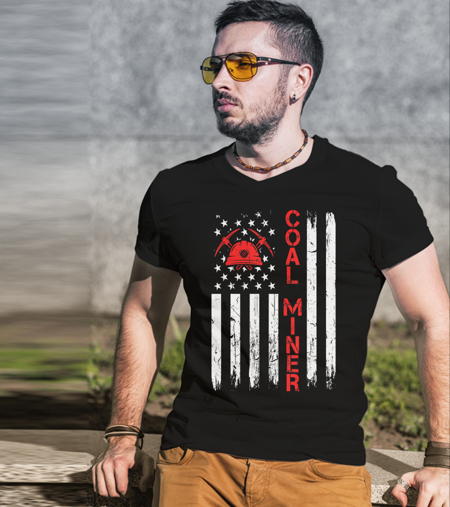 Coal Miner American USA Flag Tough Worker T-Shirt