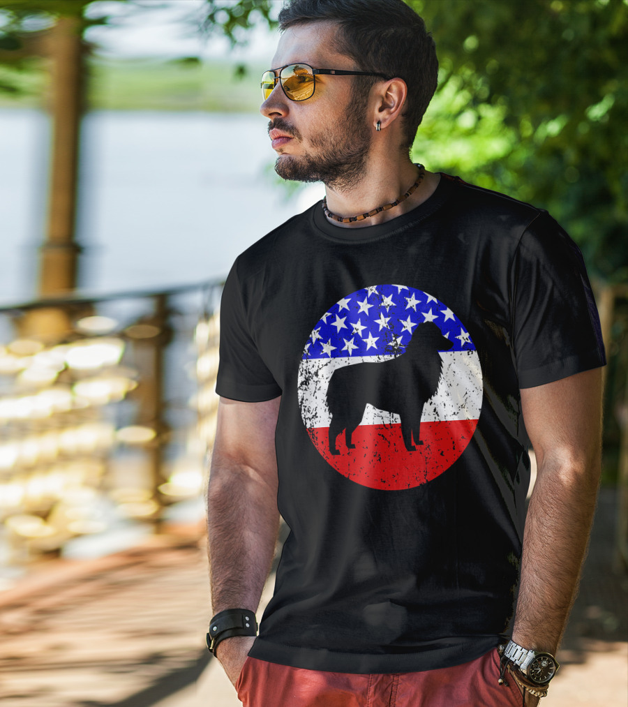 American Flag Australian Shepherd Silhouette Vintage Aussie Dog T-Shirt
