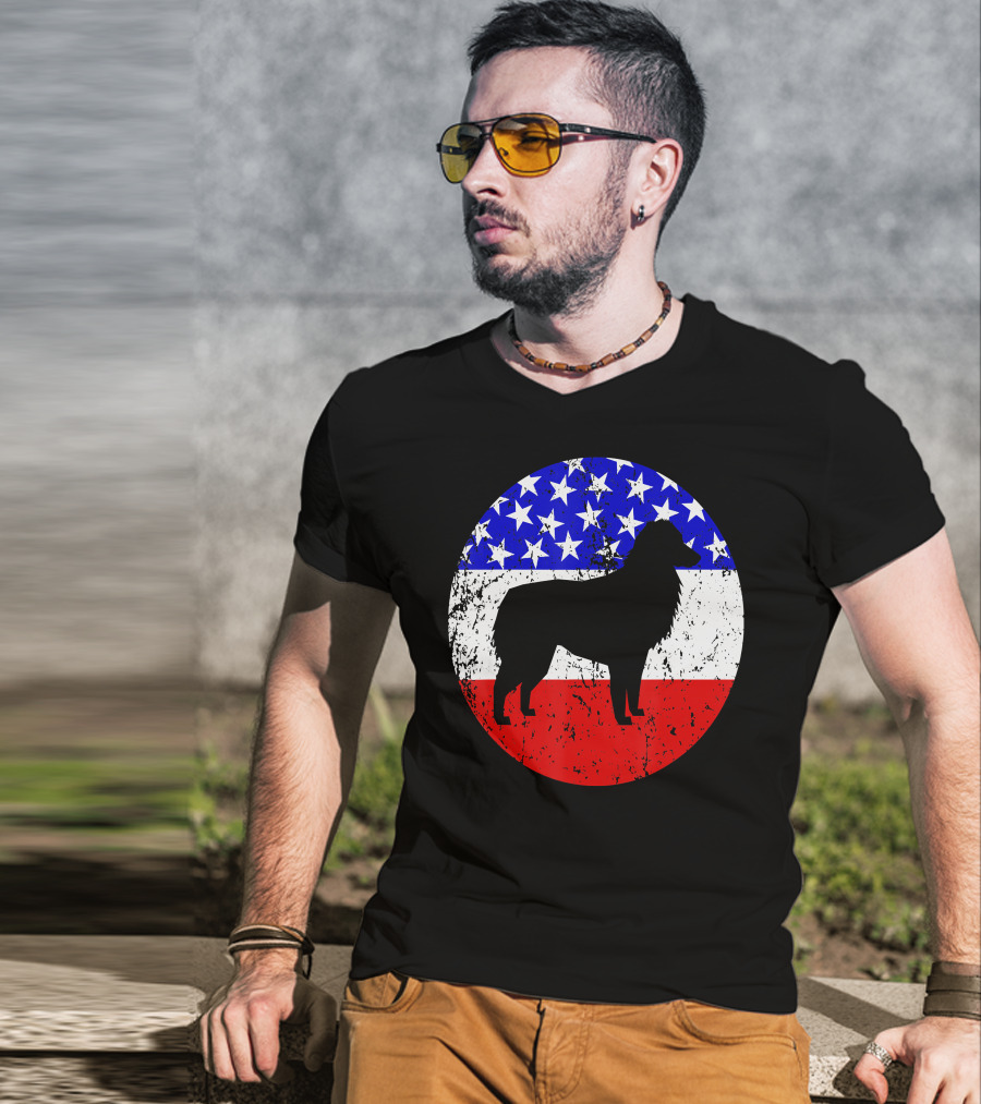 American Flag Australian Shepherd Silhouette Vintage Aussie Dog T-Shirt