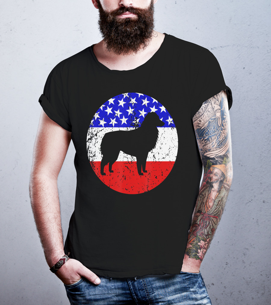 American Flag Australian Shepherd Silhouette Vintage Aussie Dog T-Shirt