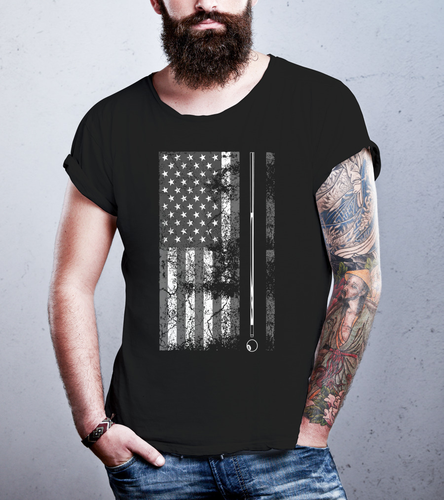 American Flag Billiard Stick Cute Table Game USA T-Shirt