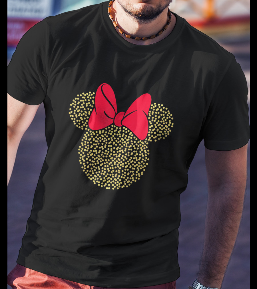 Disney Minnie Mouse Gold Dotted Icon With Red Bow T-Shirt