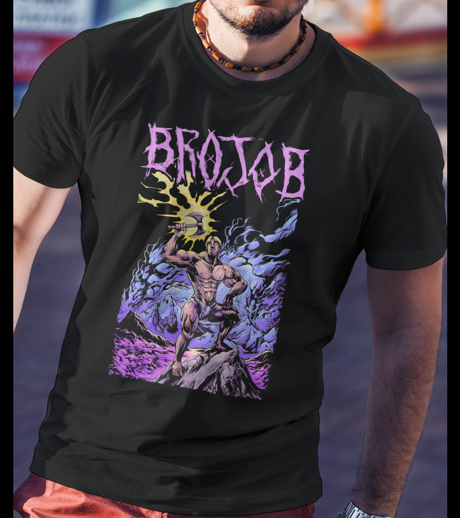 BROJOB Warrior With Axe In Vibrant Mountain Landscape T-Shirt