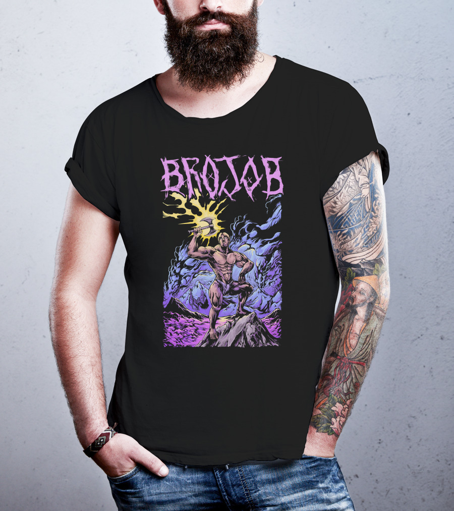 BROJOB Warrior With Axe In Vibrant Mountain Landscape T-Shirt