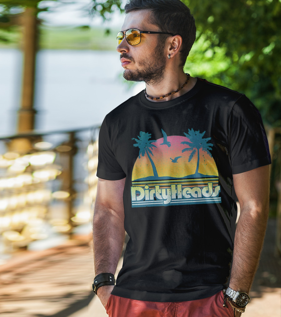 Dirty Heads Sunset Palm Trees And Birds T-Shirt