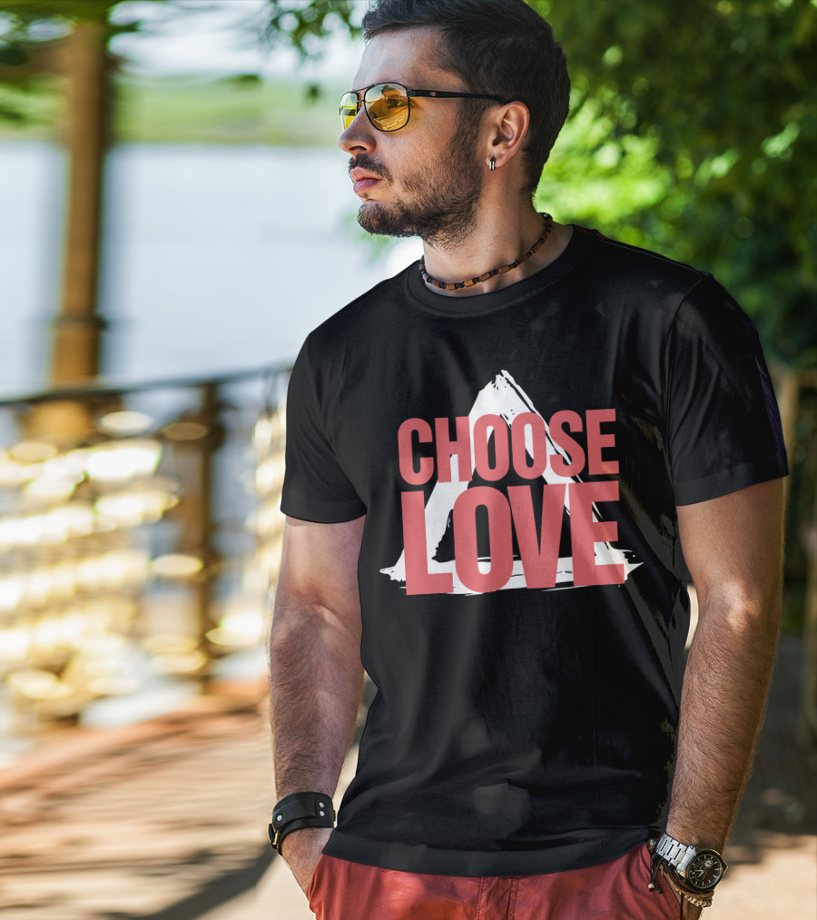 CHOOSE LOVE Merch Pink Text On Triangle Brushstroke T-Shirt