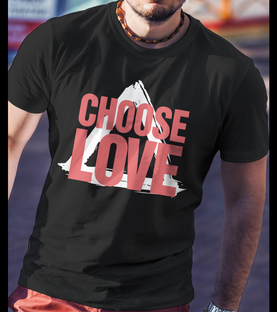 CHOOSE LOVE Merch Pink Text On Triangle Brushstroke T-Shirt