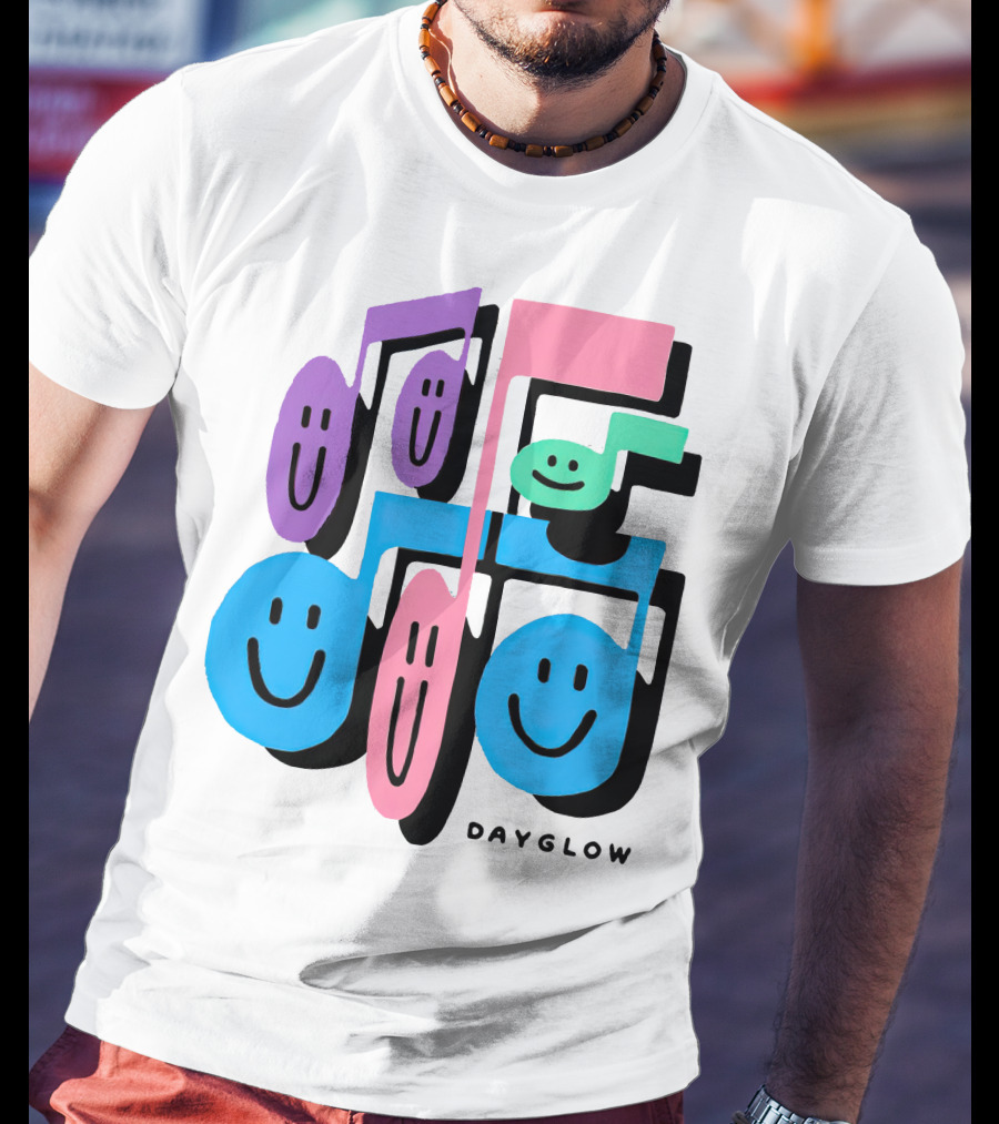 Dayglow Smiling Musical Notes Colorful T-Shirt