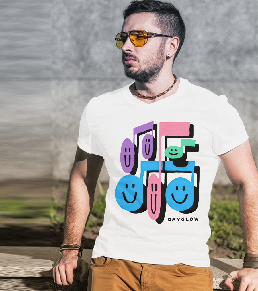 Dayglow Smiling Musical Notes Colorful T-Shirt