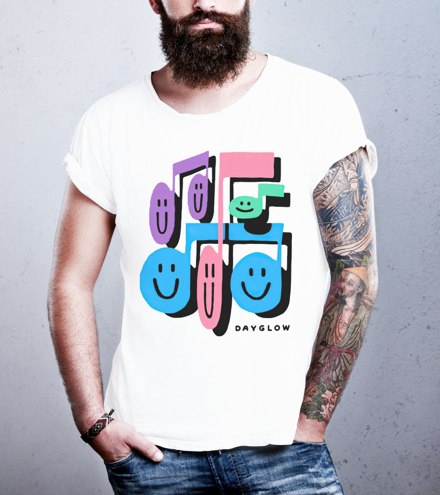 Dayglow Smiling Musical Notes Colorful T-Shirt