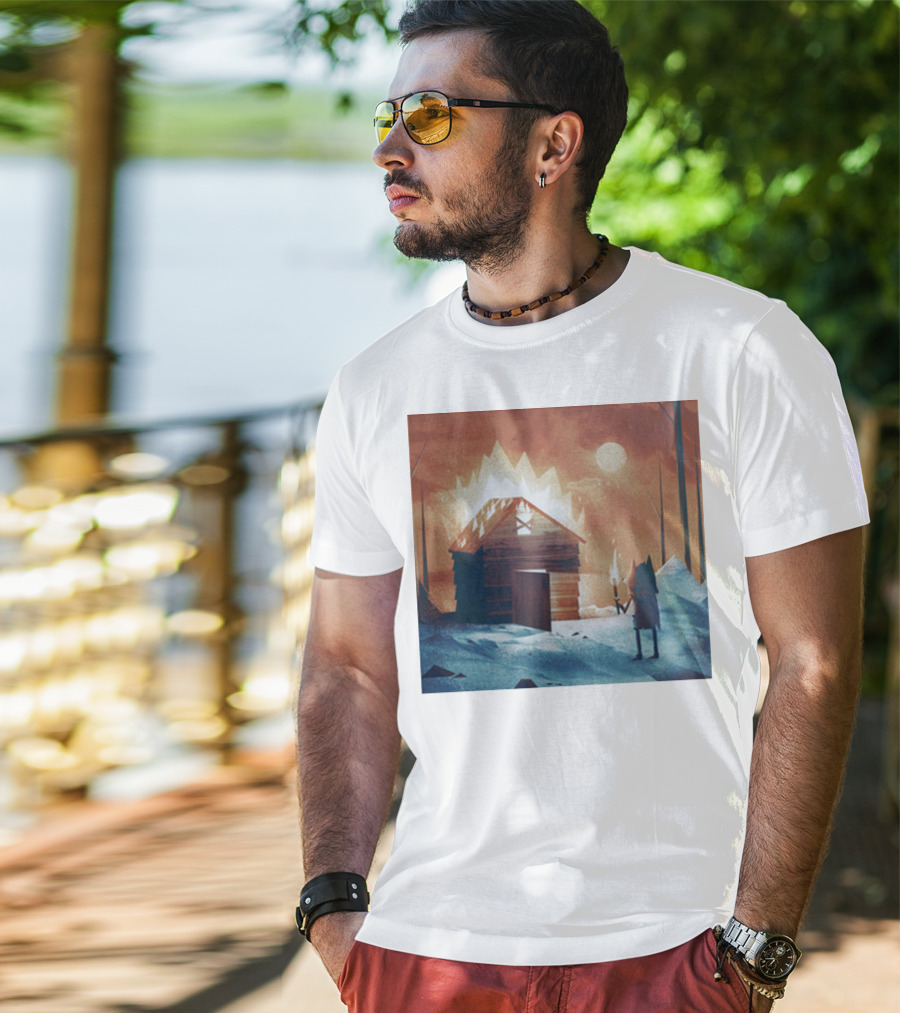 Galleons Merch Cabin Under Twilight With Frozen Forest And Firelight T-Shirt
