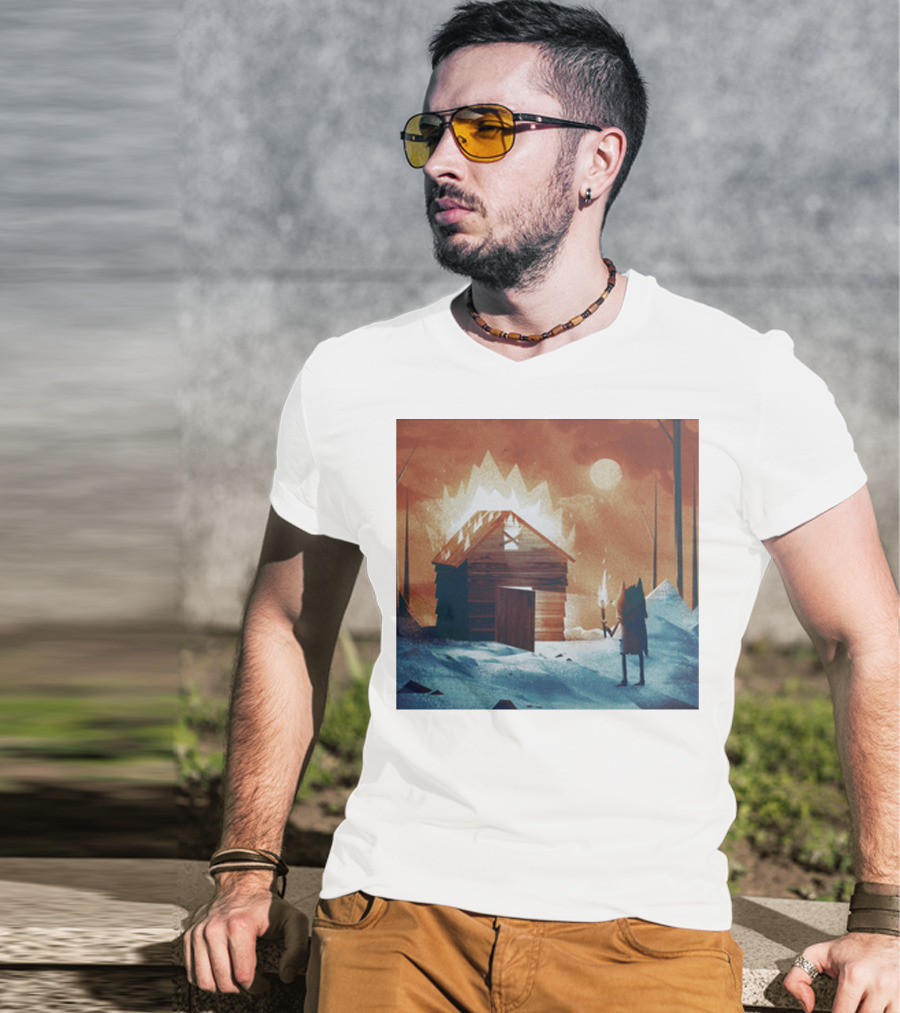 Galleons Merch Cabin Under Twilight With Frozen Forest And Firelight T-Shirt
