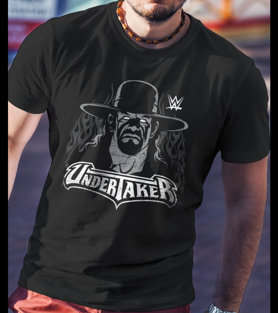WWE Undertaker Vintage Graphic With Flames And Hat T-Shirt