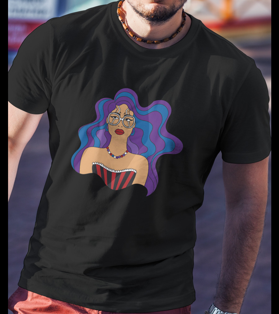 Milagros Merch Bold Glasses Vibrant Hair T-Shirt