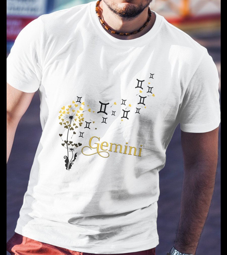 Gemini Zodiac Symbol Flower With Hearts And Emblem Accents T-Shirt