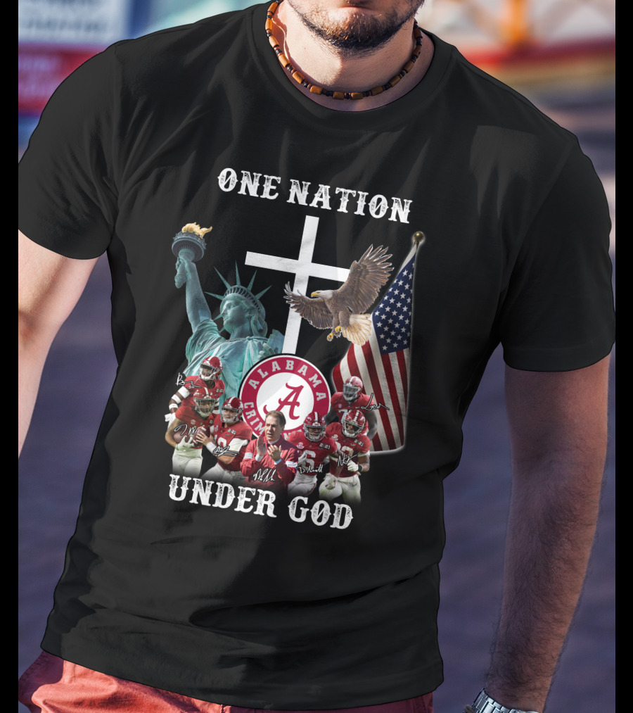 One Nation Under God Alabama Crimson Tide Football Statue Of Liberty American Flag Eagle T-Shirt